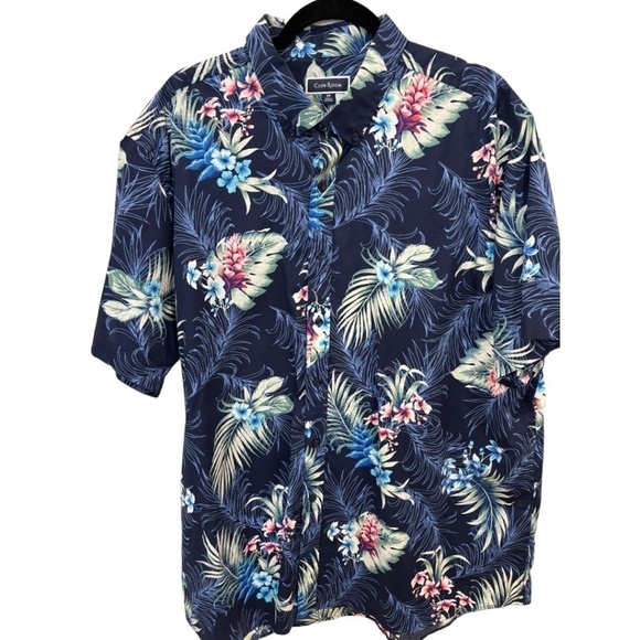 Club Room Aloha Hawaiian Blue Floral Short Sleeve Button Front Shirt 3XL - Picture 1 of 4
